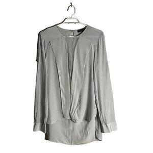 BCBGMAXAZRIA Women's Soft Blue 100% Silk Deep V-Neck Blouse